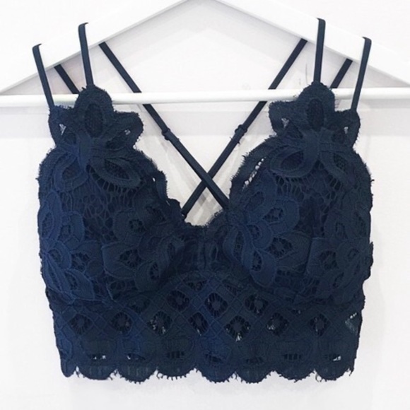 Other - SOLD OUT CLEARANCE Navy Crochet Lace Scallop Double Strap Bralette
